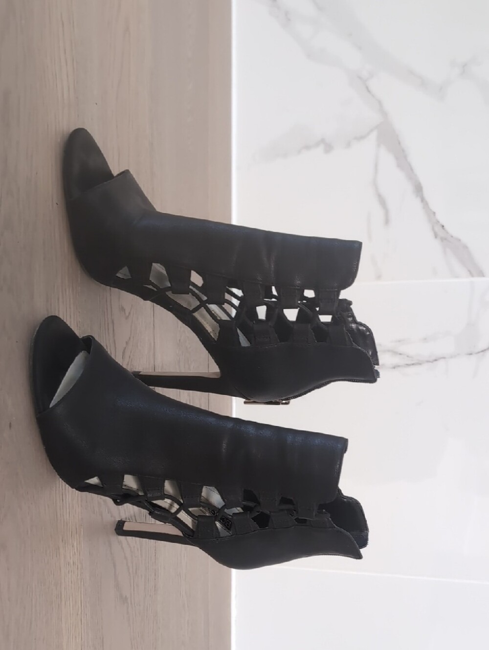 BCBG Black Cutout Peep-Toe Stiletto Shoes